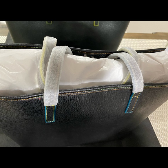KURT GEIGER LONDON Richmond Shopper Black Tote Bag With Rainbow Lined Stitching - Picture 5 of 9